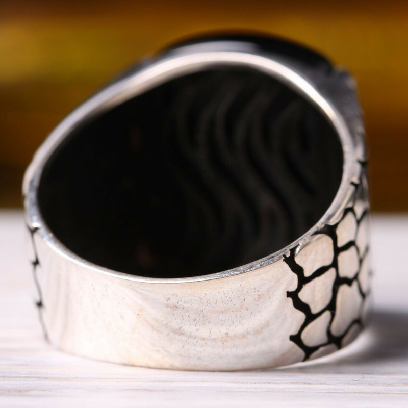 Handmade 925 Sterling Silver Sidewalk Style Onyx Stone Mens Ring silverbazaaristanbul 