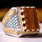 Handmade 925 Sterling Silver Tigers Eye and Turquoise Stone Mens Ring silverbazaaristanbul 