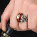 Handmade Amber and Zircon Stone 925 Sterling Silver Mens Ring silverbazaaristanbul 