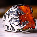 Handmade Orange Amber Stone 925 Sterling Silver Mens Ring silverbazaaristanbul 