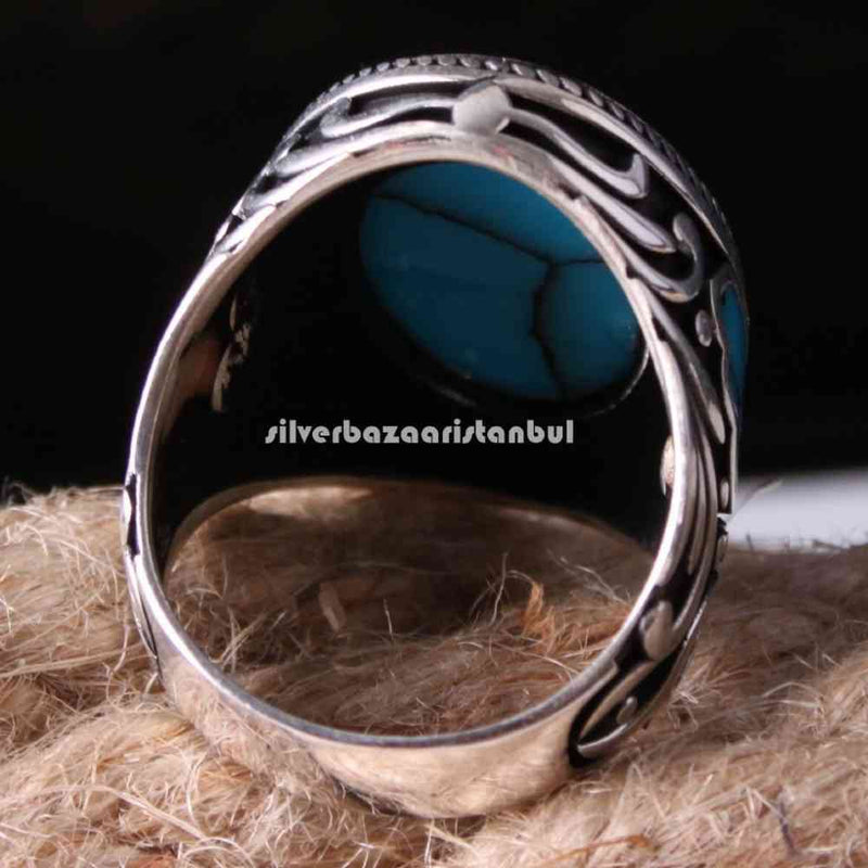 Handmade Turquoise Stone 925 Sterling Silver Men Solid Sword Ring silverbazaaristanbul 