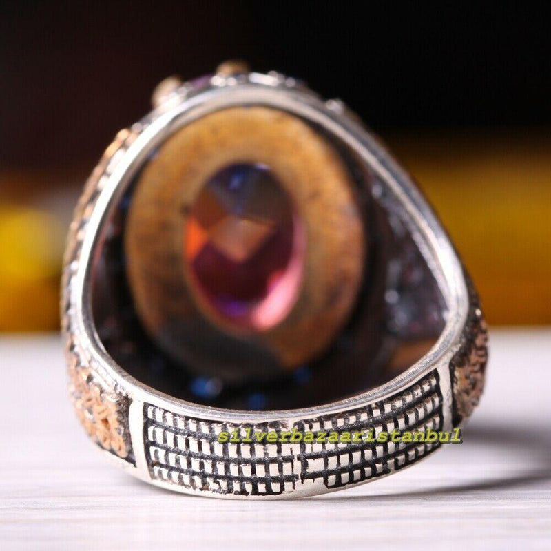 Handsome Tourmaline and Sapphire 925 Sterling Silver Mens Ring silverbazaaristanbul 