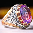 Handsome Tourmaline and Sapphire 925 Sterling Silver Mens Ring silverbazaaristanbul 