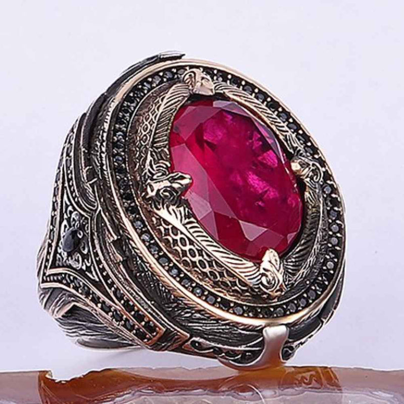 Heavy and Elegant 925 Sterling Silver Natural Ruby Stone Mens Ring silverbazaaristanbul 