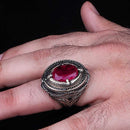 Heavy and Elegant 925 Sterling Silver Natural Ruby Stone Mens Ring silverbazaaristanbul 