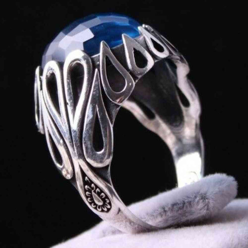 Heavy Blue 925 Sterling Silver Aquamarine Stone Mens Ring silverbazaaristanbul 
