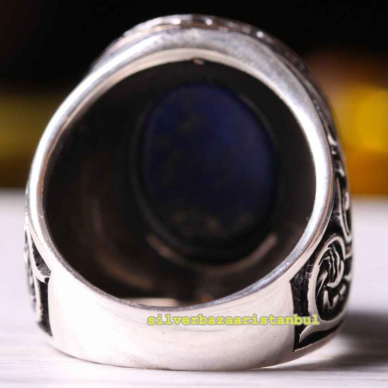 Heavy Lapis Stone Handmade 925 Sterling Silver Turkish Mens Ring silverbazaaristanbul 