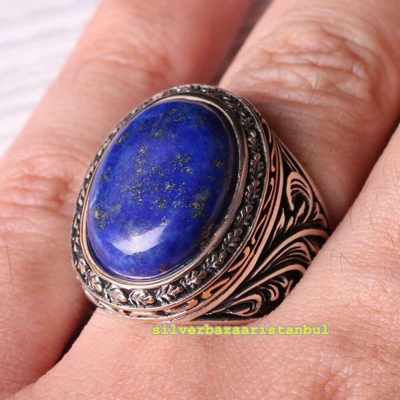 Heavy Lapis Stone Handmade 925 Sterling Silver Turkish Mens Ring silverbazaaristanbul 