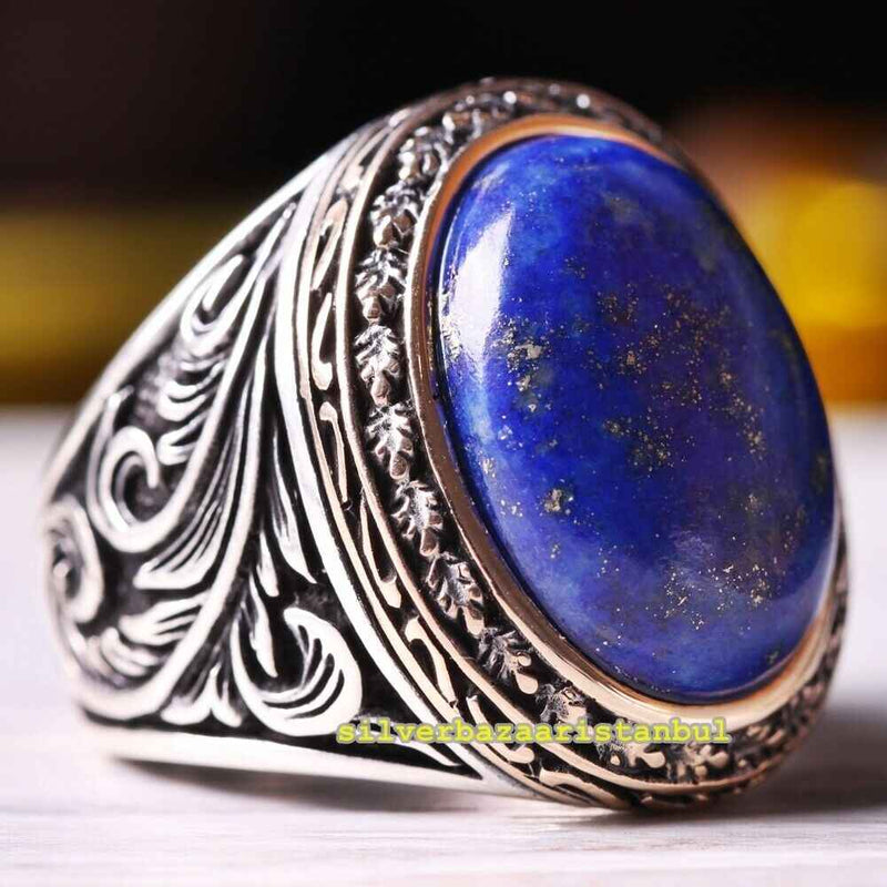 Heavy Lapis Stone Handmade 925 Sterling Silver Turkish Mens Ring silverbazaaristanbul 