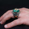 Hexagonal Green Amber Stone 925 Sterling Silver Mens Ring silverbazaaristanbul 