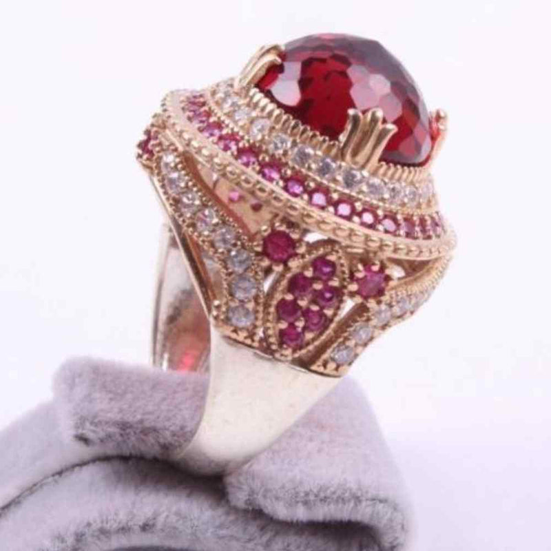 Hurrem 925 Sterling Silver Round Ruby Stone Women Ring silverbazaaristanbul 