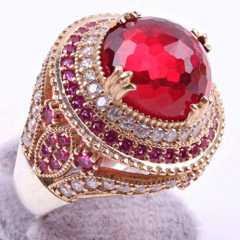 Hurrem 925 Sterling Silver Round Ruby Stone Women Ring silverbazaaristanbul 