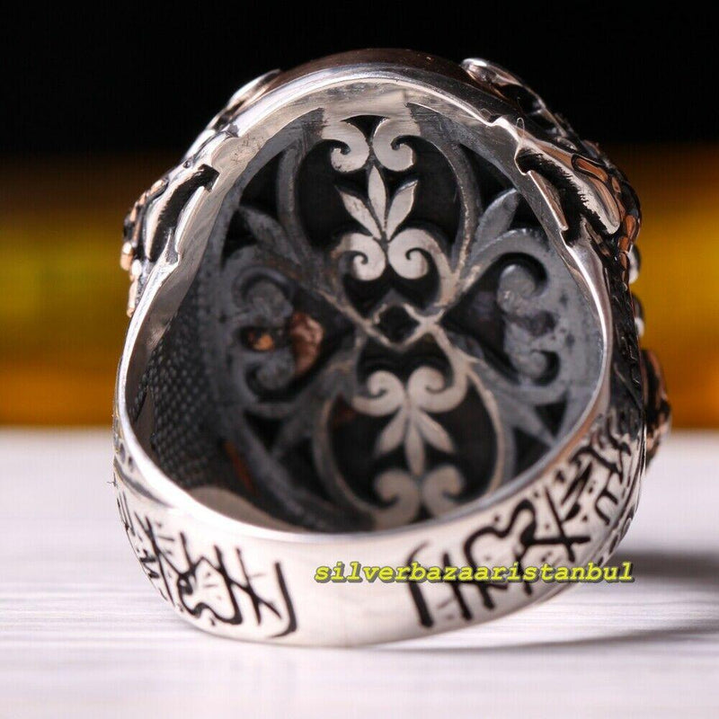 Islamic 925 Sterling Silver Natural Blue Tigers Eye Stone Mens Ring silverbazaaristanbul 