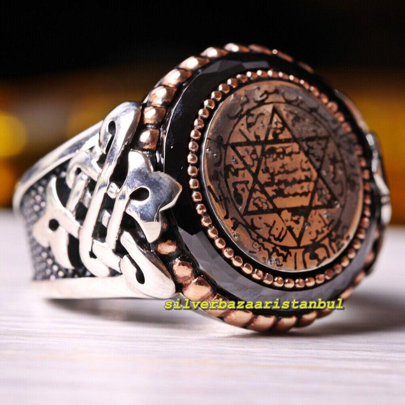 Islamic Onyx Seal Of Solomon Handmade 925 Sterling Silver Mens Ring silverbazaaristanbul 