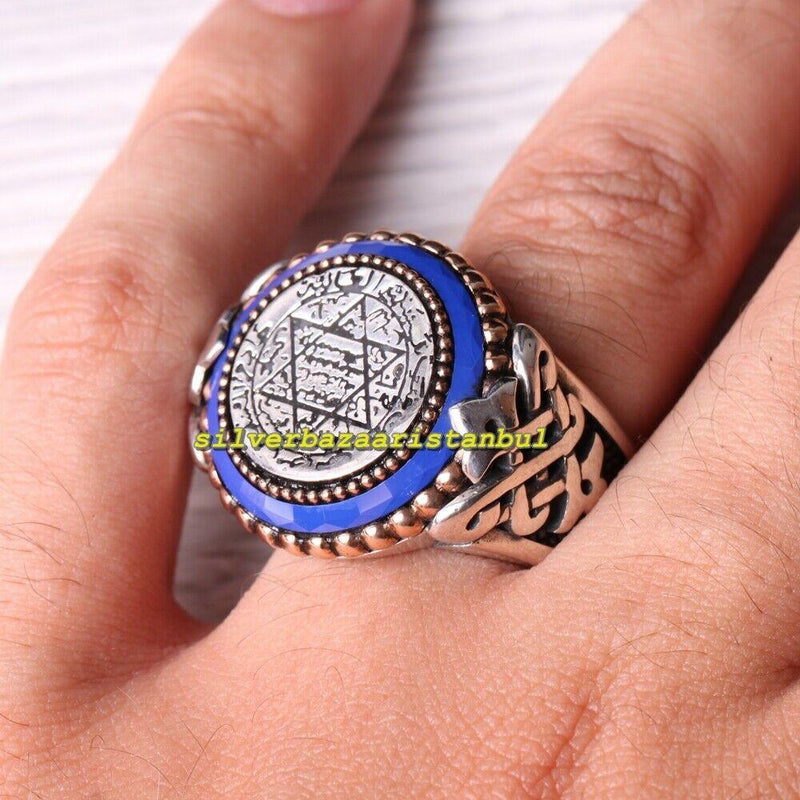 Islamic Sapphire Seal Of Solomon 925 Sterling Silver Mens Ring silverbazaaristanbul 