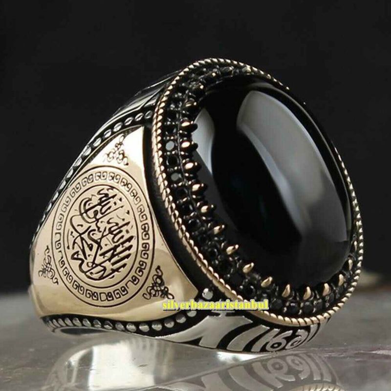 Islamic Style Onyx Stone Handmade 925 Sterling Silver Mens Ring silverbazaaristanbul 