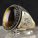 Islamic Style Tigers Eye Stone Handmade 925 Sterling Silver Mens Ring silverbazaaristanbul 