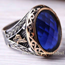 Jewelry 925 Sterling Silver Blue Sapphire Stone Mens Ring silverbazaaristanbul 