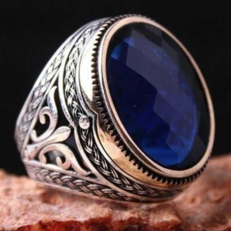 Jewelry 925 Sterling Silver Blue Sapphire Stone Mens Ring silverbazaaristanbul 