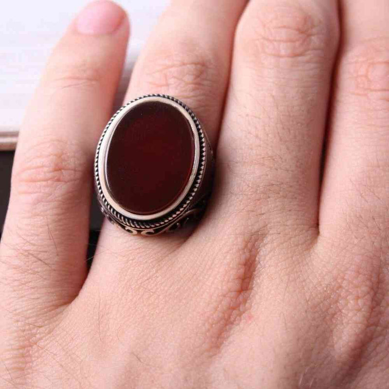 Jewelry 925 Sterling Silver Red Agate Aqeeq Mens Ring silverbazaaristanbul 