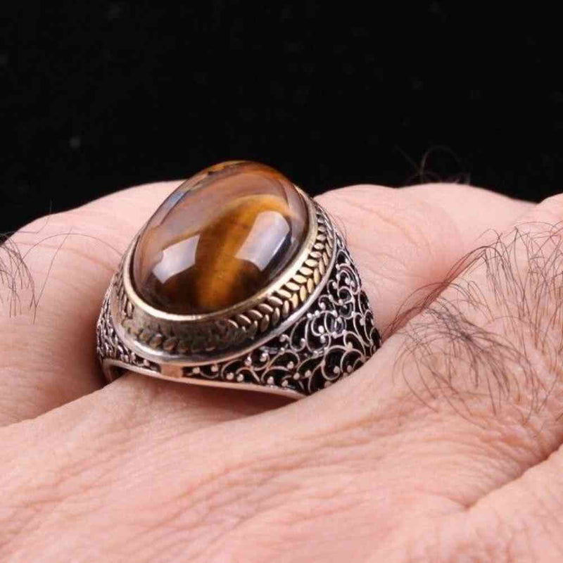 Jewelry 925 Sterling Silver Tigers Eye Stone Mens Mans Ring silverbazaaristanbul 