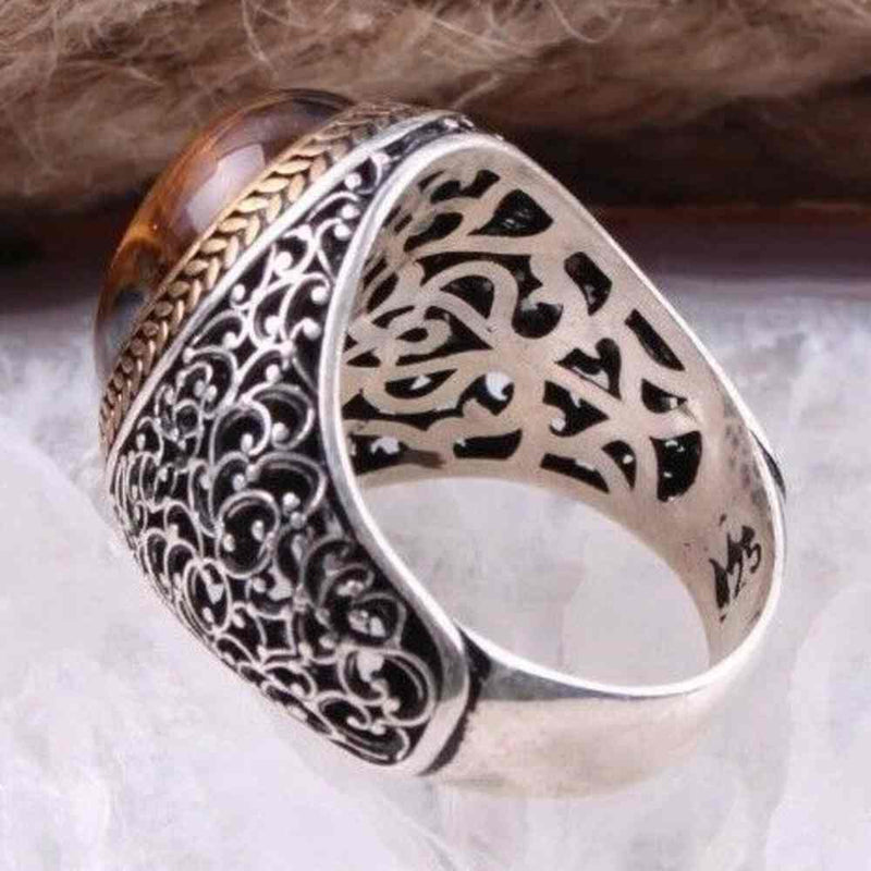 Jewelry 925 Sterling Silver Tigers Eye Stone Mens Mans Ring silverbazaaristanbul 