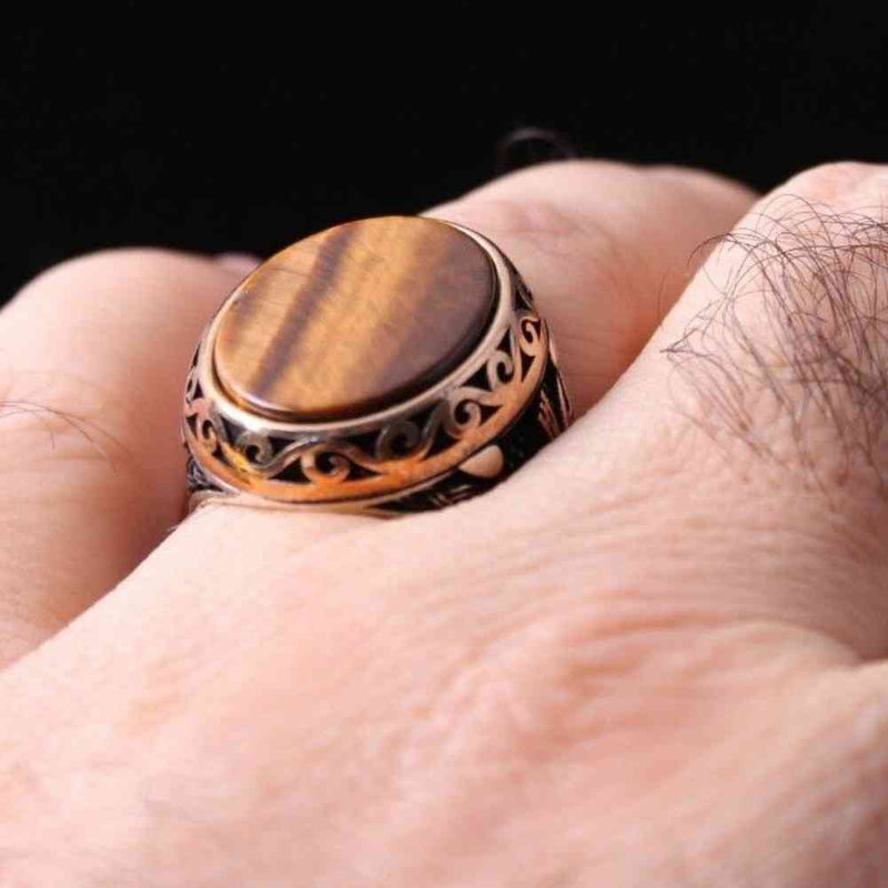 Jewelry 925 Sterling Silver Tigers Eye Stone Mens Ring silverbazaaristanbul 