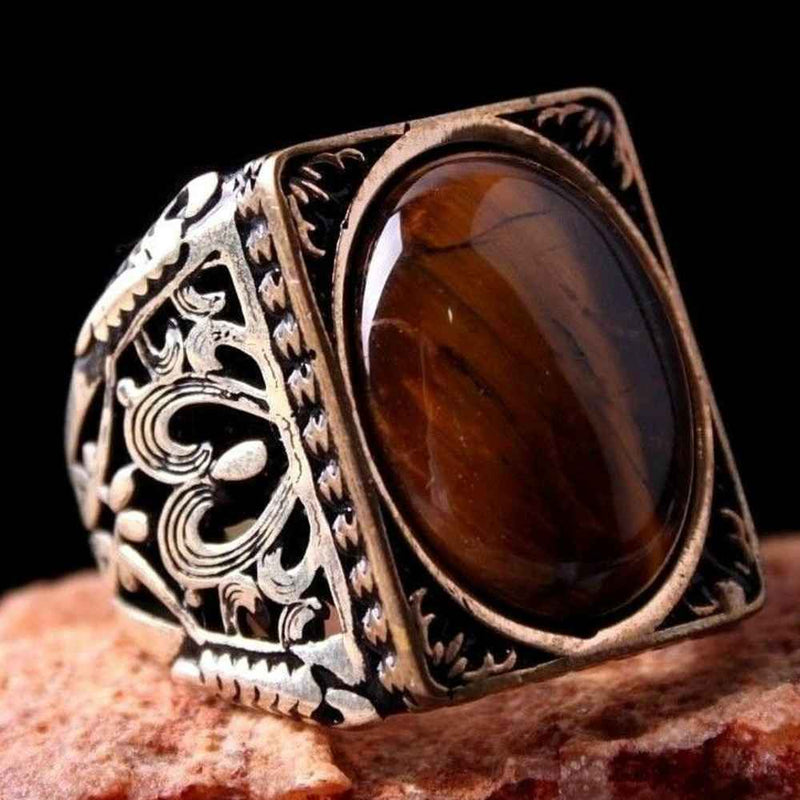 Jewelry 925 Sterling Silver Tigers Eye Stone Mens Ring silverbazaaristanbul 