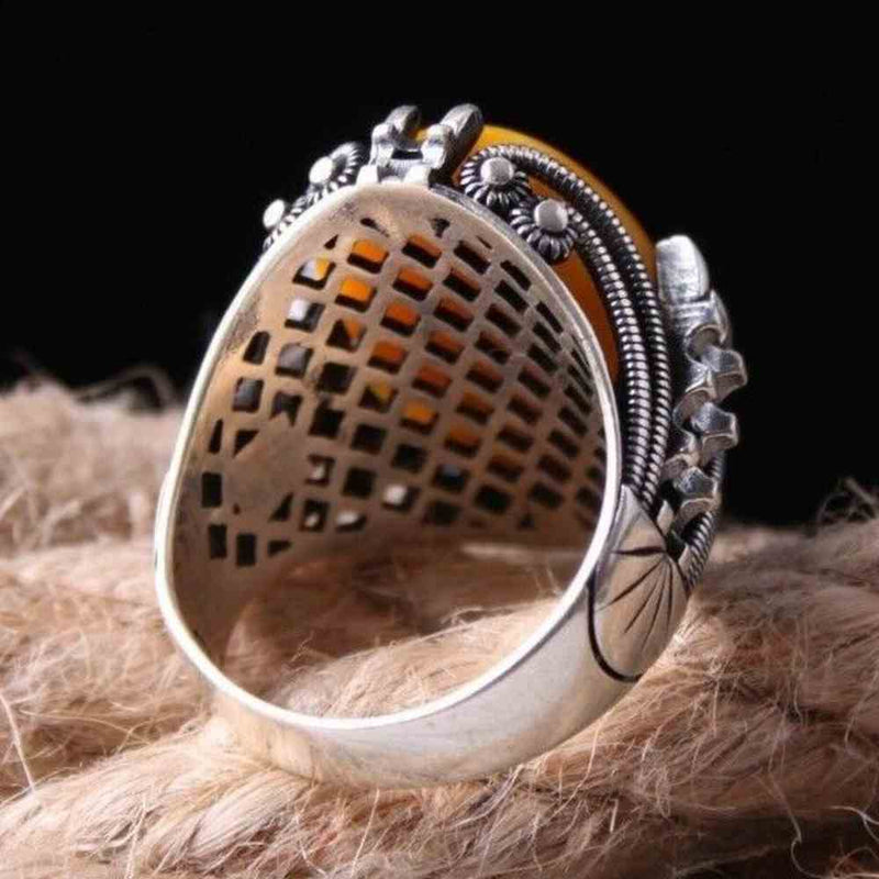 Jewelry 925 Sterling Silver Yellow Agate Aqeeq Mens Man Ring silverbazaaristanbul 