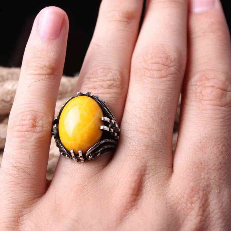 Jewelry 925 Sterling Silver Yellow Agate Aqeeq Mens Man Ring silverbazaaristanbul 