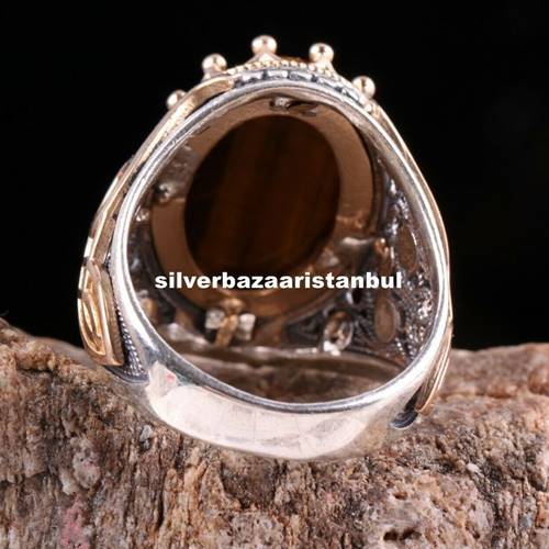King 925 Sterling Silver Natural Tigers Eye Stone Mens Ring silverbazaaristanbul 