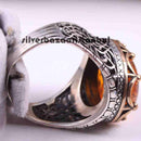 King Crown Amber Stone 925 Sterling Silver Mens Ring silverbazaaristanbul 
