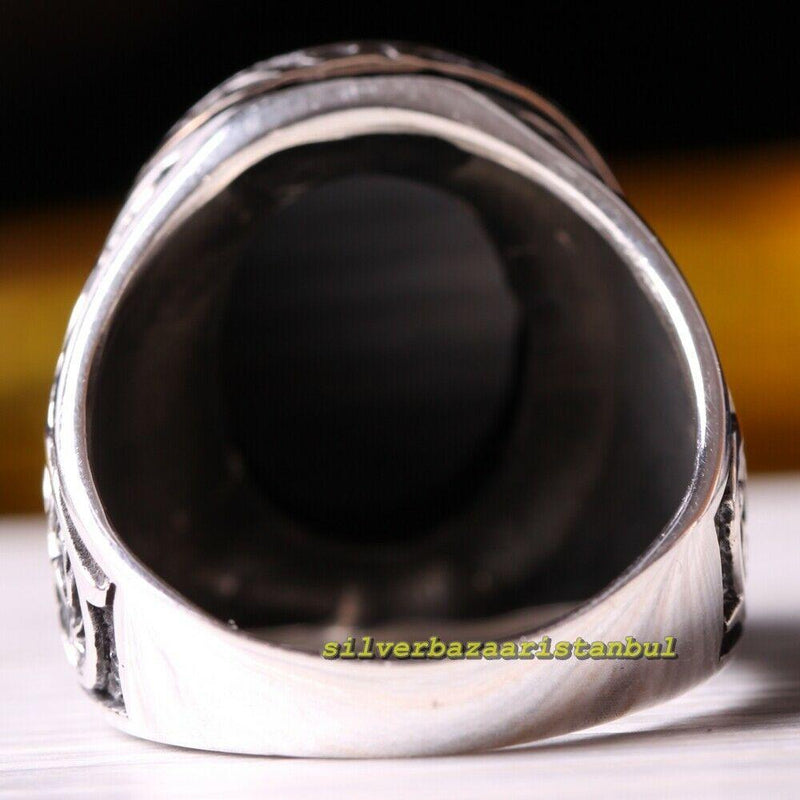Leaf Design Black Onyx Stone Handmade 925 Sterling Silver Mens Ring silverbazaaristanbul 