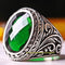 Leaf Design Faceted Emerald Stone 925 Sterling Silver Mens Ring silverbazaaristanbul 