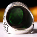 Leaf Design Faceted Emerald Stone 925 Sterling Silver Mens Ring silverbazaaristanbul 