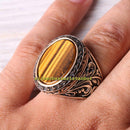 Leaf Design Natural Tigers Eye Stone 925 Sterling Silver Mens Ring silverbazaaristanbul 