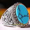 Leaf Design Turquoise Stone Handmade 925 Sterling Silver Mens Ring silverbazaaristanbul 