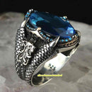 Lion Claw Handmade 925 Sterling Silver Aquamarine Vintage Mens Ring silverbazaaristanbul 