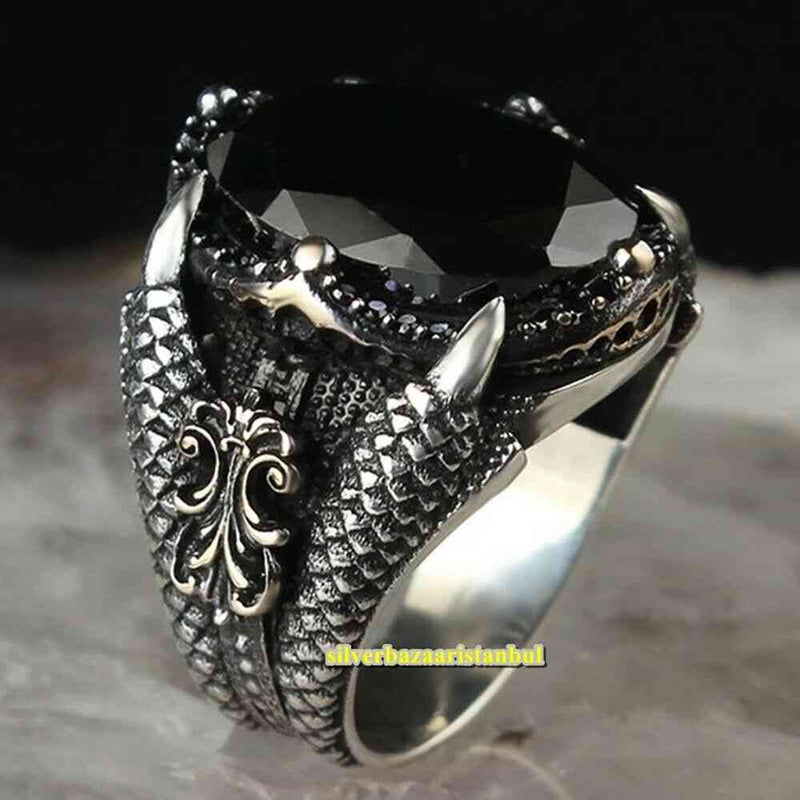 Lion Claw Handmade 925 Sterling Silver Black Onyx Vintage Mens Ring silverbazaaristanbul 