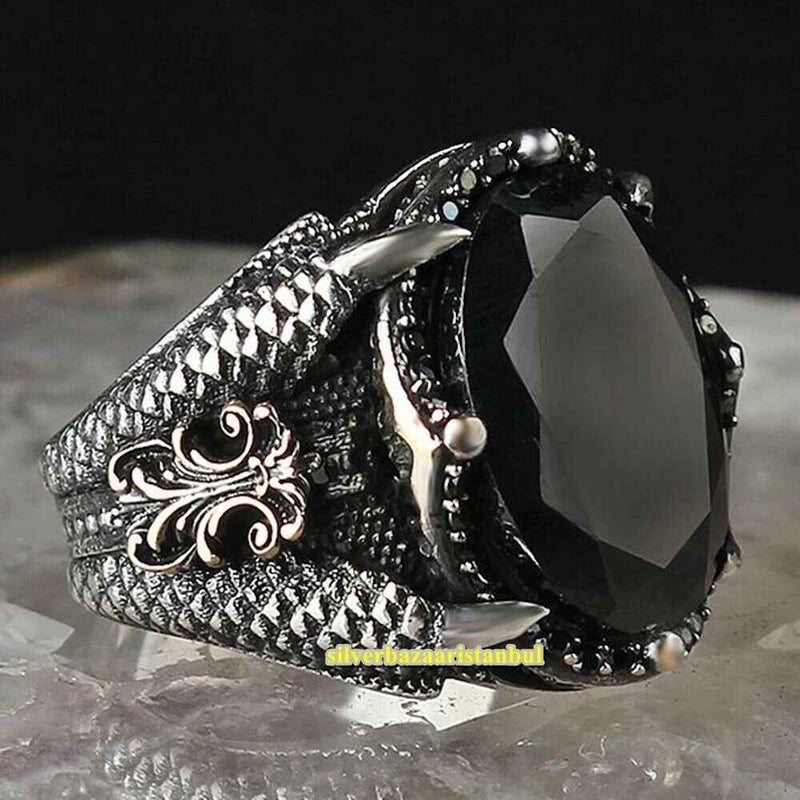 Lion Claw Handmade 925 Sterling Silver Black Onyx Vintage Mens Ring silverbazaaristanbul 