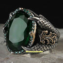 Lion Claw Handmade 925 Sterling Silver Green Emerald Vintage Mens Ring silverbazaaristanbul 