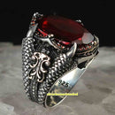 Lion Claw Handmade 925 Sterling Silver Red Ruby Vintage Mens Ring silverbazaaristanbul 