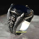 Lion Claw Handmade 925 Sterling Silver Sapphire Vintage Mens Ring silverbazaaristanbul 