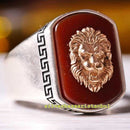 Lion Head Red Agate Aqeeq Stone 925 Sterling Silver Mens Ring silverbazaaristanbul 