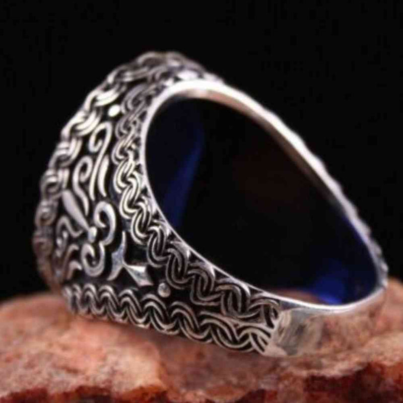 Lux 925 Sterling Silver Blue Sapphire Stone Mens Solid Ring silverbazaaristanbul 