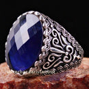 Lux 925 Sterling Silver Blue Sapphire Stone Mens Solid Ring silverbazaaristanbul 