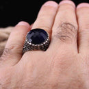 Lux 925 Sterling Silver Blue Sapphire Stone Mens Solid Ring silverbazaaristanbul 