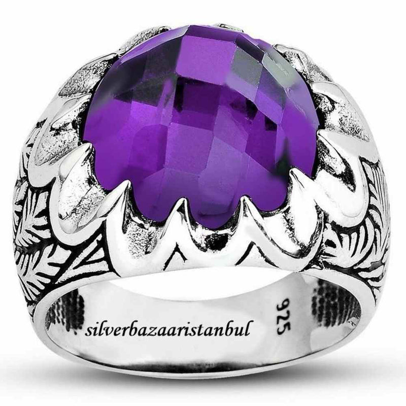 Lux Purple Stone Jewelry Handmade 925 Sterling Silver Mens Ring silverbazaaristanbul 