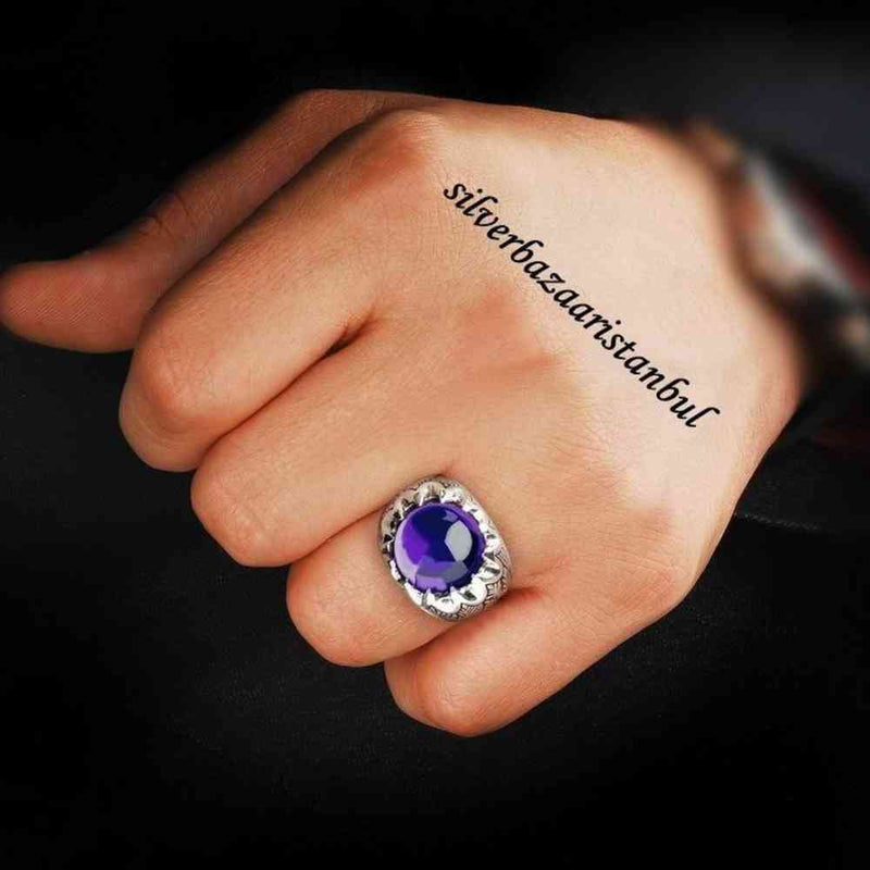 Lux Purple Stone Jewelry Handmade 925 Sterling Silver Mens Ring silverbazaaristanbul 