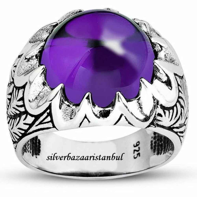 Lux Purple Stone Jewelry Handmade 925 Sterling Silver Mens Ring silverbazaaristanbul 